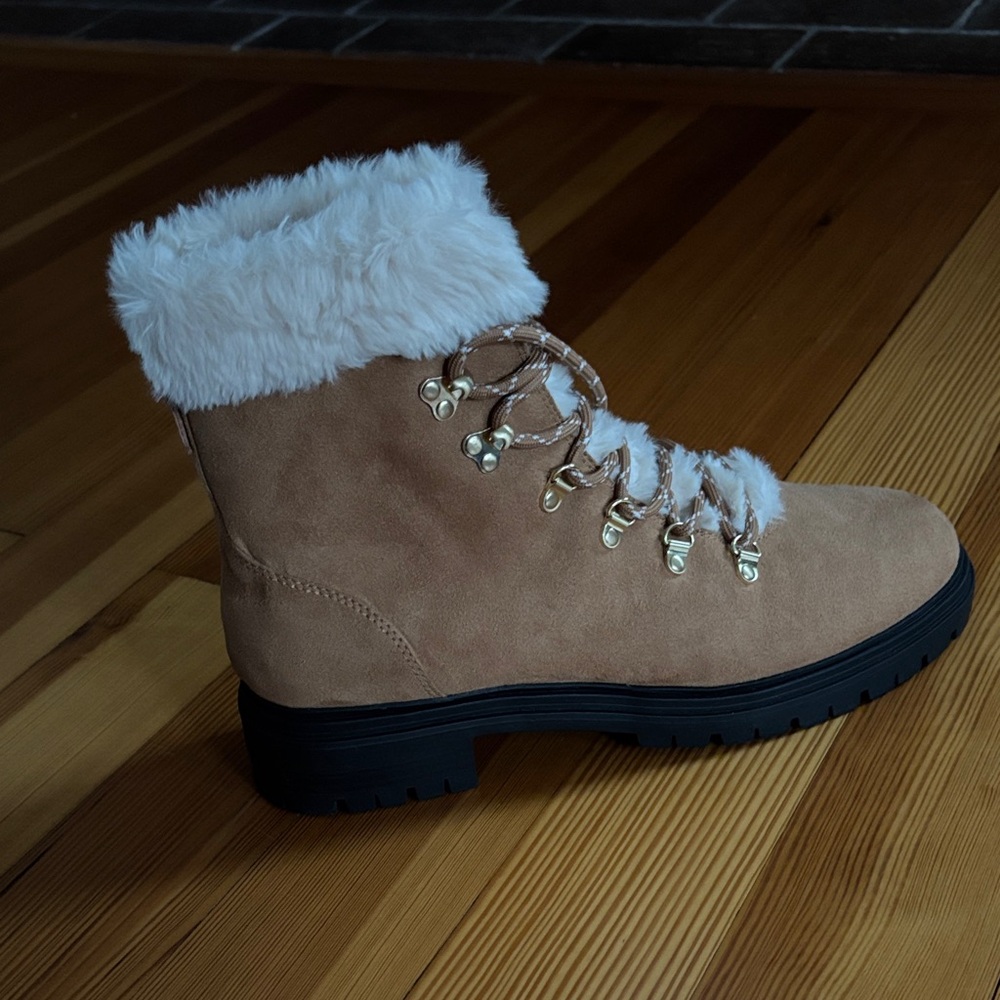 Women's Tan Suede Ankle Boots with Faux Fur Trim J Crew
